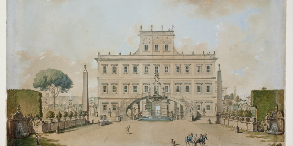 Casino di Villa Altieri, intorno al 1780, grafite, inchiostro e acquerello, Museo di Roma