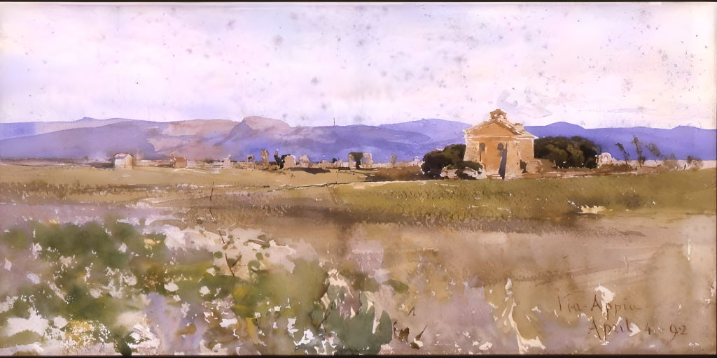 Carlandi Onorato, Campagna con paesaggio, via Appia, 1892. Roma, Galleria Comunale d'Arte Moderna e Contemporanea