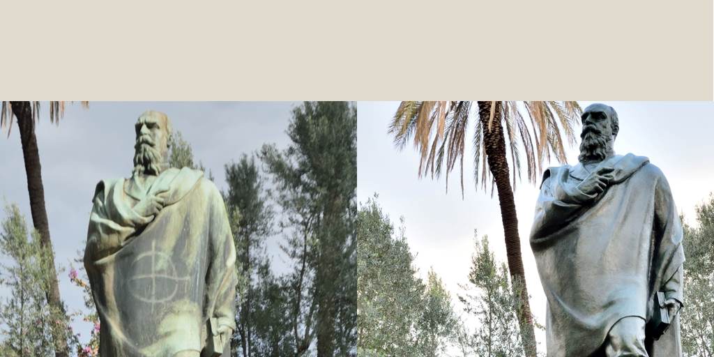 Monumento ad Alfredo Oriani, prima e dopo il restauro