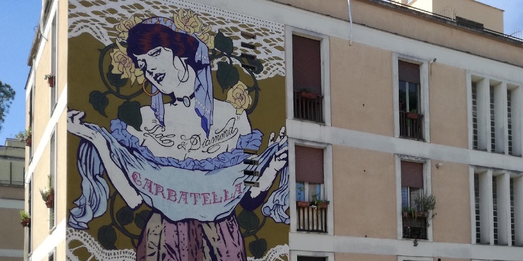 Murale a Garbatella di Solo e Diamond dal titolo Oh my darling Clementine, 2020, Via Francesco Passino 40, Roma