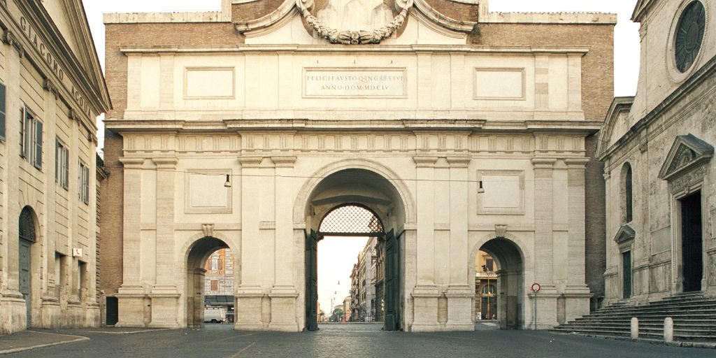 Porta del Popolo, prospetto sud. Photo Servizio Coordinamento Monumenti Medievali, Moderni e Contemporanei, Sovrintendenza Capitolina ai Beni Culturali.