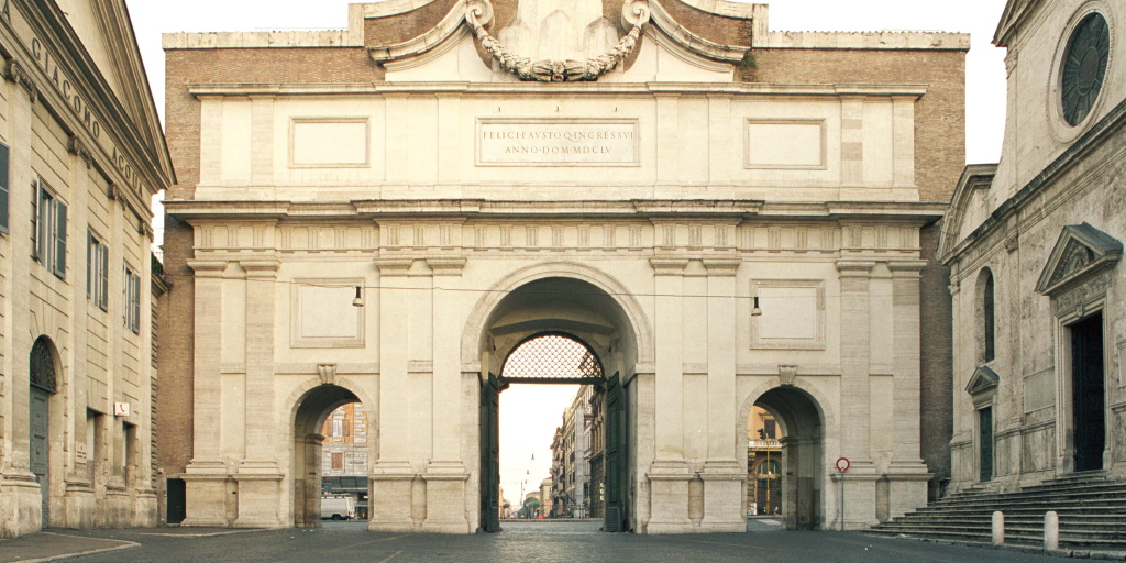 Porta del Popolo, prospetto meridionale. Sovrintendenza Capitolina, Archivio Fotografico Servizio Coordinamento Monumenti Medievali Moderni e Contemporanei