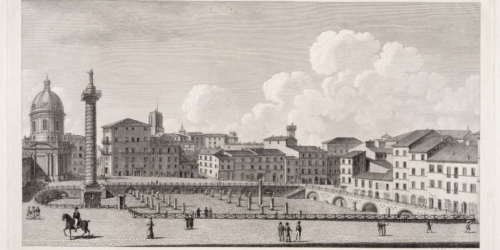 “Foro di Trajano” Veduta della Basilica Ulpia e della Colonna Traiana poco dopo gli scavi francesi del 1810-12