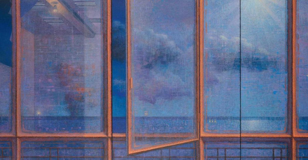 Giuseppe Modica, Finestra orizzontale. Notturno (trittico), 2002, olio su tela, cm 100x240, collezione dell’artista (©Giuseppe Modica) Giuseppe Modica, Finestra orizzontale. Notturno (trittico), 2002, olio su tela, cm 100x240, collezione dell’artista (©Giuseppe Modica)