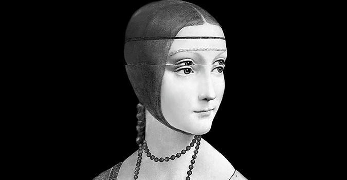 Leonardo da Vinci, La dama con l’ermellino, dalla serie L’era successiva, 2010, Pittura digit particolare Leonardo da Vinci, La dama con l’ermellino, dalla serie L’era successiva, 2010, Pittura digit particolare