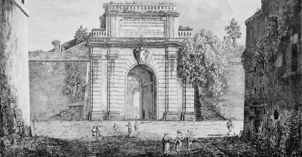 Antica stampa che raffigura i bastioni del Gianicolo