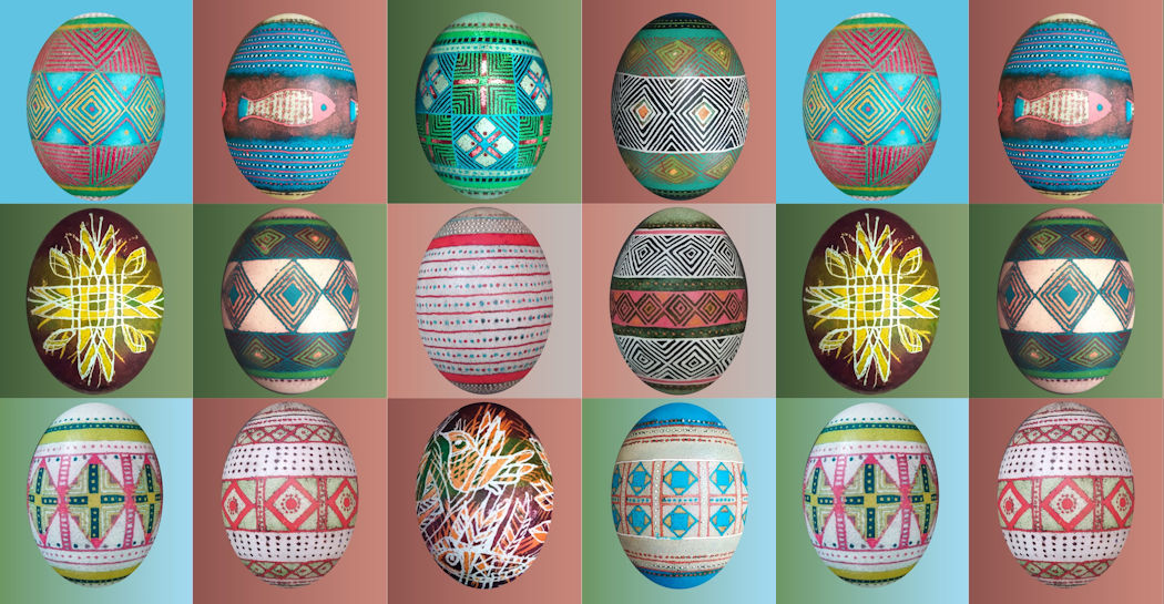 Larysa Iskiv, Volodymyr Lutsyk, Lilia Babiak, Pysanka, gusci di uova di gallina dipinte, tecniche miste