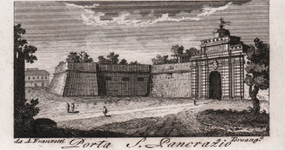 stampa antica con i bastioni del Gianicolo stampa antica con i bastioni del Gianicolo