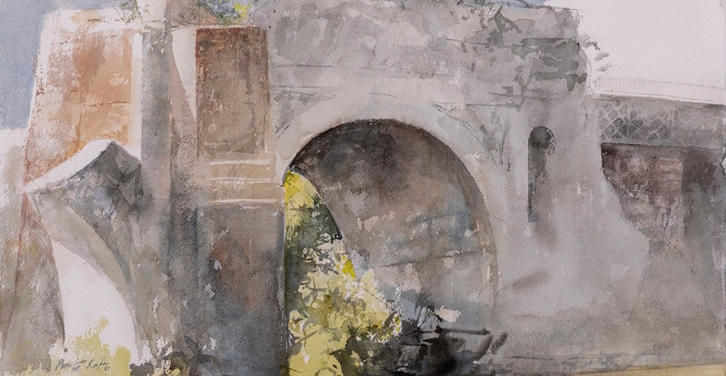 Pedro Cano, Ponte Rotto, 2023. Acquerello su carta, 38x57cm. Foto José Luis Montero