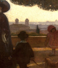 Dipinto che raffigura donne e bambini che passeggiano al Pincio Dipinto che raffigura donne e bambini che passeggiano al Pincio