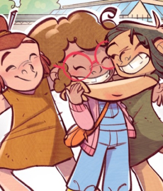 tre bambini che si abbracciano Un fumetto per raccontare la Preistoria di Casal de’ Pazzi