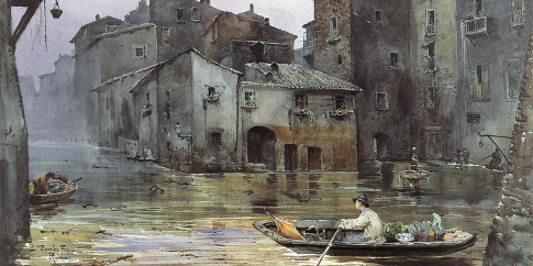 ): Ettore Roesler Franz, La via Fiumara, nel Ghetto, inondata, acquerello su carta, 1878-1883, Museo di Roma