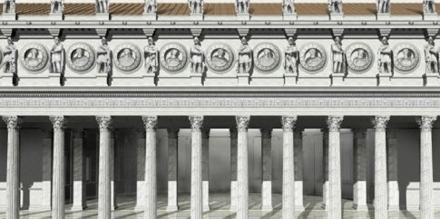 Veduta ricostruttiva di uno dei portici laterali del Foro di Traiano