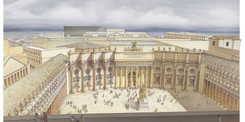 La piazza e il lato meridionale del Foro di Traiano