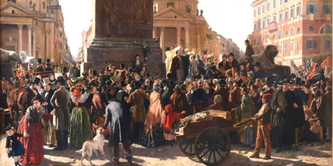 Antonio Malchiodi, Ciceruacchio annuncia al popolo che Pio IX ha concesso lo Statuto, olio su tela, 1877, MR 131