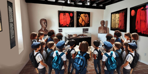 Bambini  che partecipano ad una  caccia al tesoro a tema risorgimentale