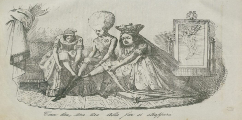 “Tira tira, tira tira alla fine si strapperà” immagine satirica dal giornale “Don Pirlone”