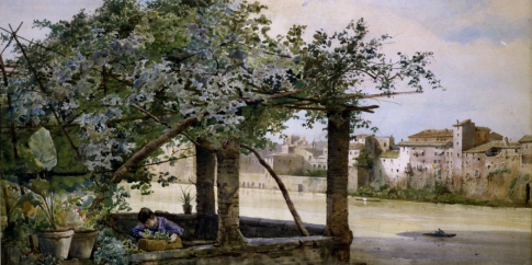 Ettore Roesler Franz, Terrazza presso il ponte Sisto su mura romane, 1878