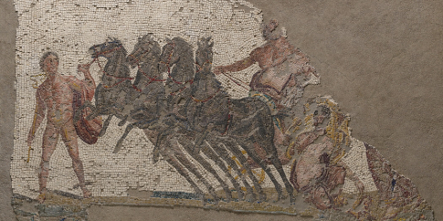 Mosaico con ratto di Proserpina, Sala Caldaie, dettaglio con carro di Plutone