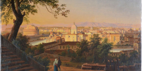 Veduta di Roma dal Gianicolo e la quercia del Tasso, olio su tela, 1830-1860. Museo di Roma, inv. MR 1191.