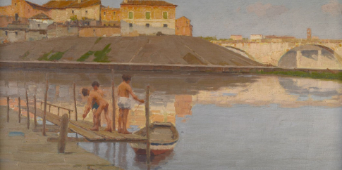 Domenico Quattrociocchi, Il Tevere all'Isola Tiberina, olio su tela, 1930 ca., MR 910
