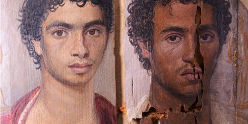 particolare del Tondo ligneo dei Due Fratelli (“Tondo di Antinoopolis”) Legno, pittura a encausto Egyptian Museum in Cairo particolare del Tondo ligneo dei Due Fratelli (“Tondo di Antinoopolis”) Legno, pittura a encausto Egyptian Museum in Cairo