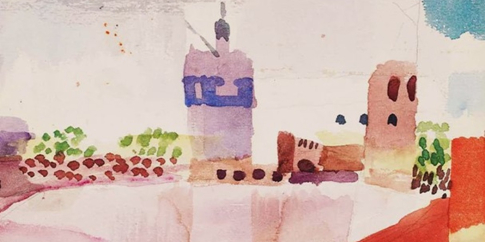 Niki Berlinguer, “Da Paul Klee. Hammamet e la sua moschea”, s.d., arazzo ricamato (© Il Cigno)