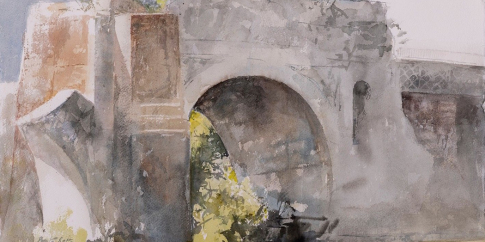 Pedro Cano, Ponte Rotto, 2023. Acquerello su carta, 38x57cm. Foto José Luis Montero