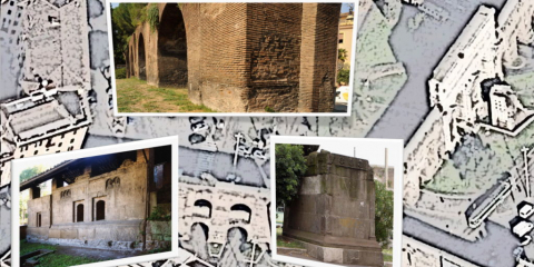Alcuni dei monumenti protagonisti della passeggiata, sullo sfondo di Piazza di Porta Maggiore
