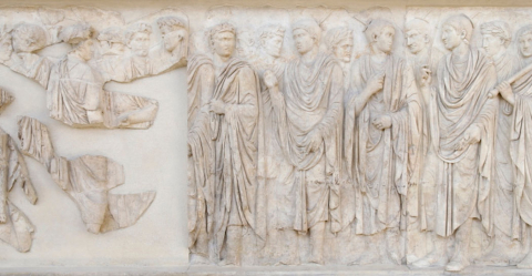 Ara Pacis Augustae, particolare della Processione meridionale (attuale lato orientale)