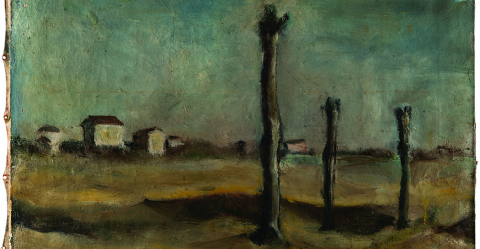 Pier Paolo Pasolini, Paesaggio di Casarsa, 1944, olio su tela, Archivio Giuseppe Zigaina ©