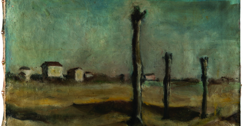  dipinto di Pier Paolo Pasolini, Paesaggio di Casarsa, 1944, olio su tela, Archivio Giuseppe Zigaina