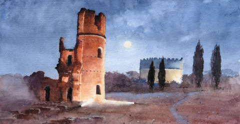 Villa di Massenzio. Acquerello di Danilo Renzulli Villa di Massenzio. Acquerello di Danilo Renzulli