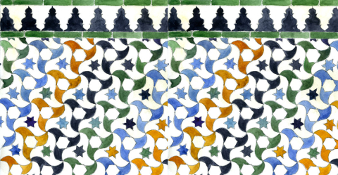 Zellige con il cosiddetto motivo "dell'uccello nasride" all'Alhambra acquarello e grafite su carta Zellige con il cosiddetto motivo "dell'uccello nasride" all'Alhambra acquarello e grafite su carta