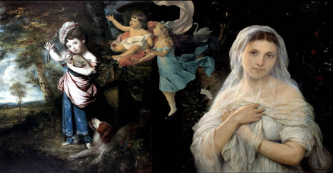 Fantasia di opere del Museo di Roma (La Modestia di G. De Sanctis, Ritratto di Miss Catherine Bishop di J. Reynolds, dettaglio La principessa Elizabeth Brancaccio coi figli di F. Gai) Fantasia di opere del Museo di Roma (La Modestia di G. De Sanctis, Ritratto di Miss Catherine Bishop di J. Reynolds, dettaglio La principessa Elizabeth Brancaccio coi figli di F. Gai)