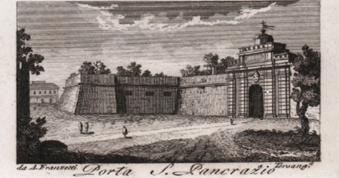 stampa antica con i bastioni del Gianicolo stampa antica con i bastioni del Gianicolo