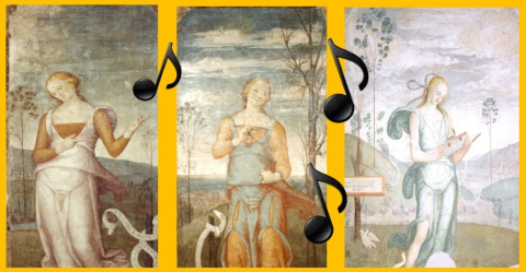 Gerino Gerini, (Fantasia di) Muse dalla Villa Papale della Magliana, affreschi staccati, 1513, Museo di Roma Gerino Gerini, (Fantasia di) Muse dalla Villa Papale della Magliana, affreschi staccati, 1513, Museo di Roma