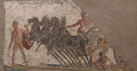 dettaglio del mosaico con il ratto di Proserpina esposto in Sala Caldaie