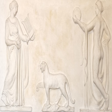 Alfredo Biagini, Figure femminili panneggiate con pantera, 1926. Gesso.