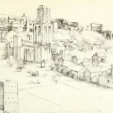 Veduta della Torre dei Conti e dell’area circostante alla fine del XV secolo (Codice Escurialense)